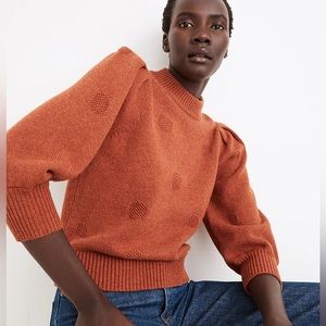 Madewell Orange Dotted Eaton Puff Sleeve Pullover Sweater Cotton-Merino Yarn